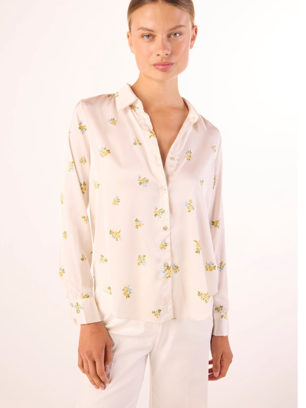 Celine Top ~ Spaced Ditsy Ivory